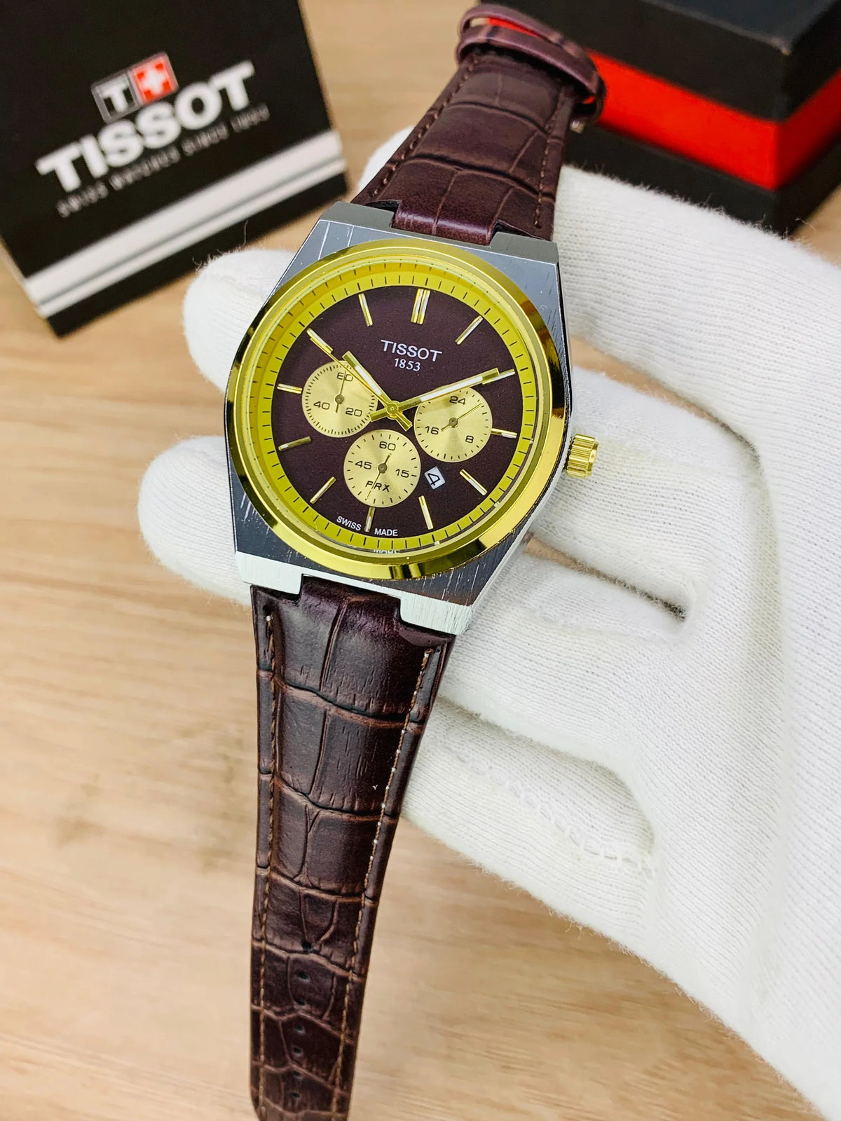 Tissot PRX Chronograph Style Watch - 4 Dail Variants Leather Strap Gift Box